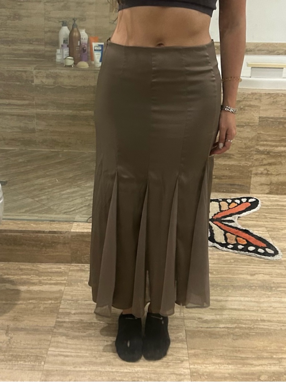 Lioness Taupe Pleated chiffon and satin Mermaid Midi Skirt size small